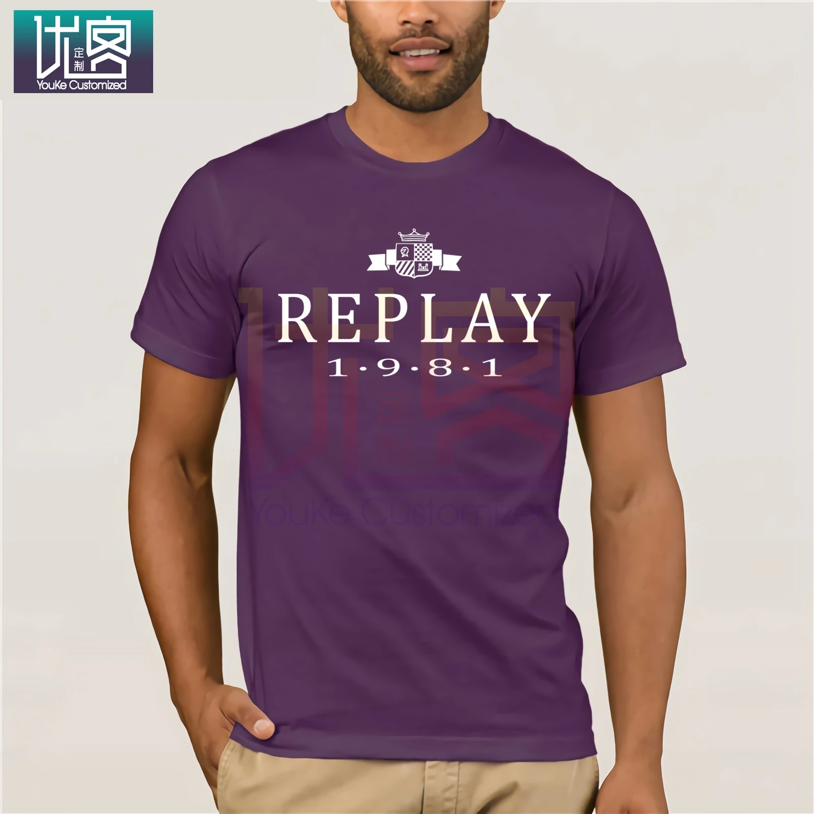 Футболка REPLAY 1981, популярная футболка с круглым вырезом, хлопок, Забавные футболки, хлопковые топы, футболка, повседневный топ с коротким рукавом - Цвет: purple