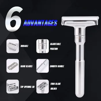 

Hair Shaver Adjustable Shaver 1-6 Files Safety Mens Double Edge Shaver Zinc Alloy Eyebrow Trimmer Lady Shaver Legs