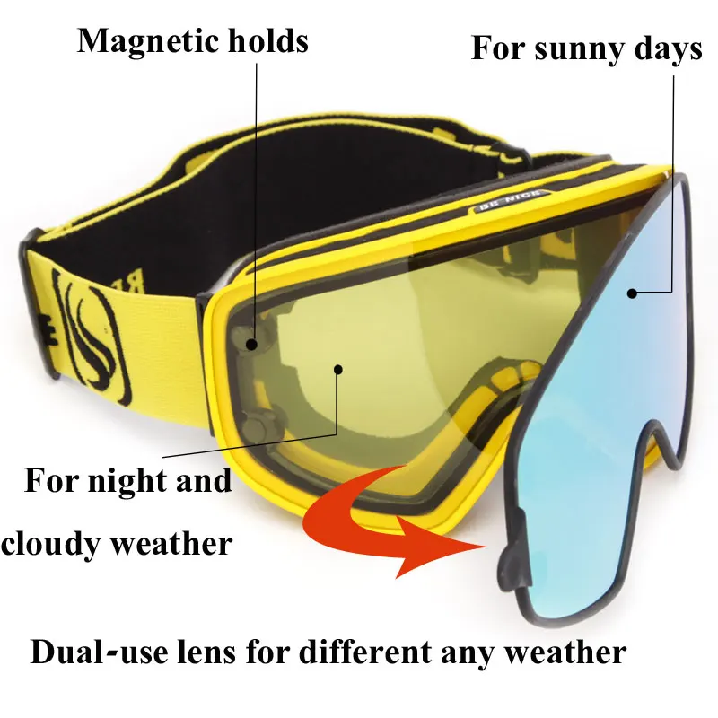 2019 Ski Goggles 2 In 1 With Magnetic Dual-use Lens For Night Skiing Anti-fog Uv400 Snowboard Goggles Men Women Ski Glasses