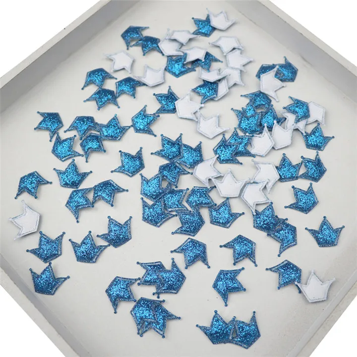 Blue Appliqued Crown 100 шт блестящая диадема аппликационные наклейки DIY ремесло Дети головной убор шпилька аксессуары расшитое блестками мягкое тиснение, скрапбукинг материал - Цвет: Blue Appliqued Crown