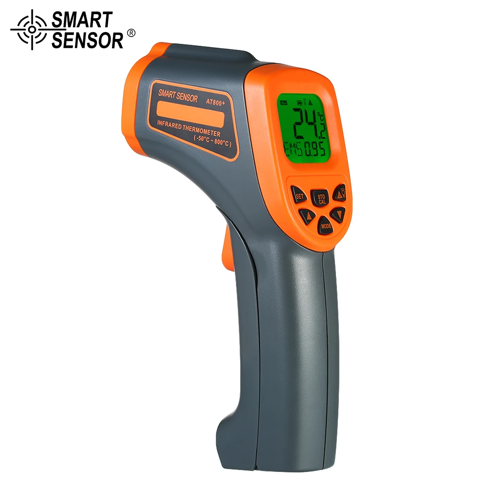 

SMART SENSOR AT800+ Non-contact IR Infrared Thermometer 12:1 LCD Digital Temperature Meter Pyrometer -50 800C