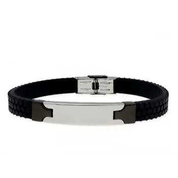

Bracelet black rubber and steel for men with plate central