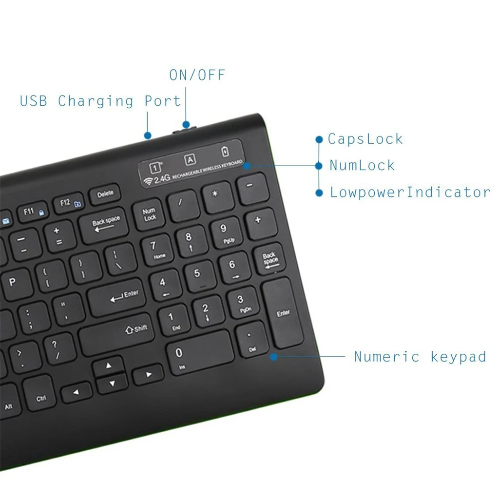 2.4Ghz Wireless Keyboard + Mouse Combo for iOS Windows 10/7/XP Android Laptop PC Wireless Mice And Keyboard Set W/ USB Receiver
