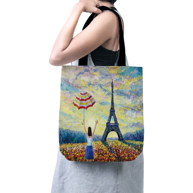 Cartoon Little Prince Women Canvas Shopper Bag with Handle Funny Eco Foldable Reusable Tote Bag Book Key Phone Shopping Bag style2