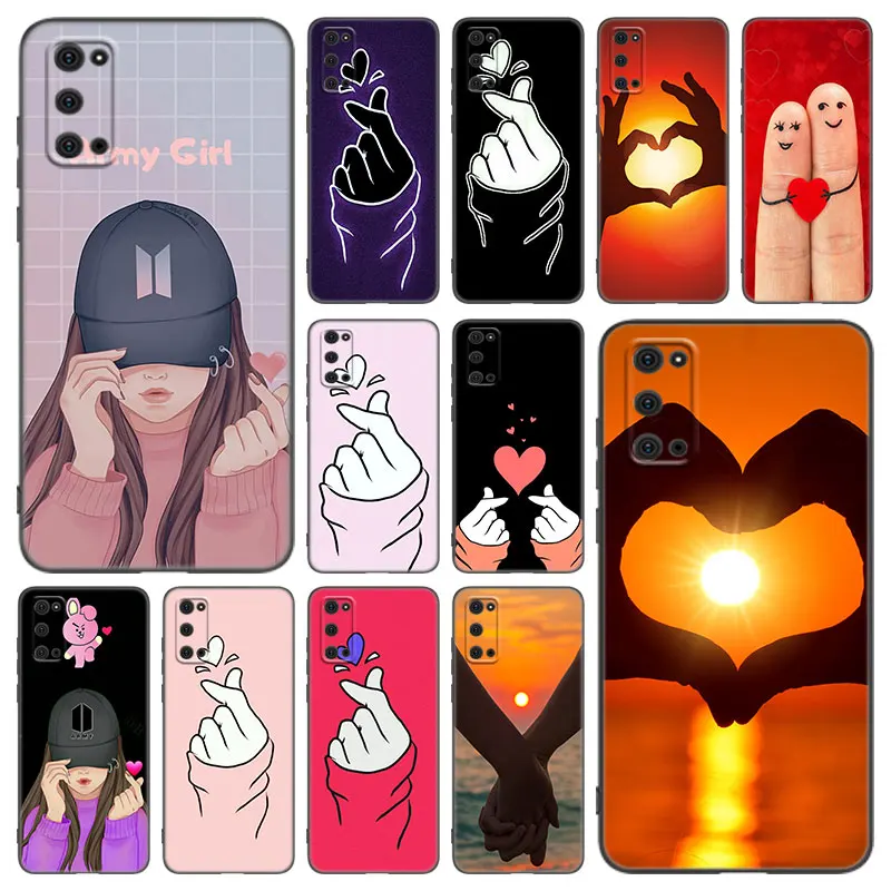 Finger Heart Love Phone Case For Samsung Galaxy S22 Pro S21 S20 Ultra FE S10 Lite S9 S8 Plus S10E 5G Soft TPU Black Cover | Мобильные