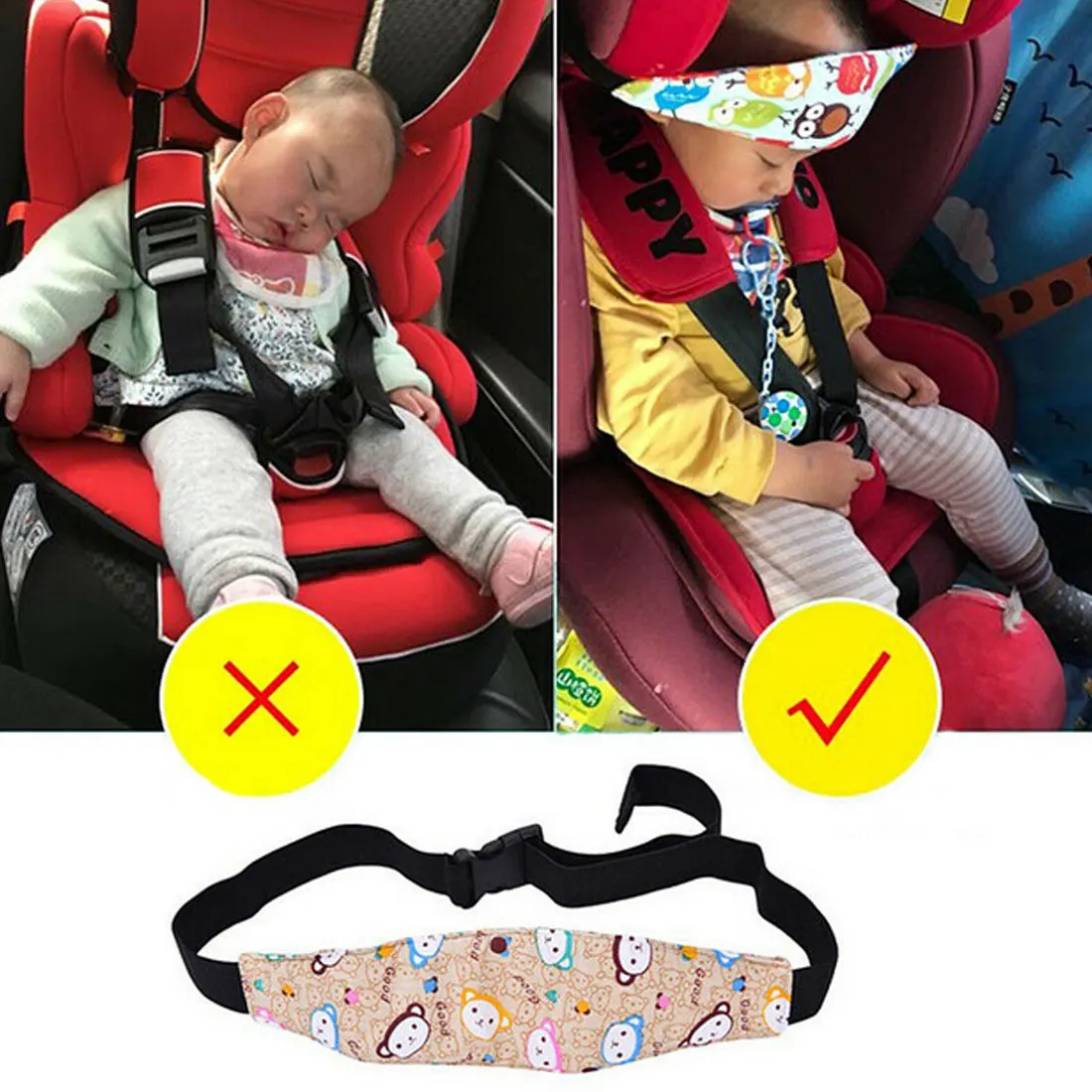 Practical Safety Car Seat Sleep Nap Aid Kids Head Support Holder Belt Owl Head Band