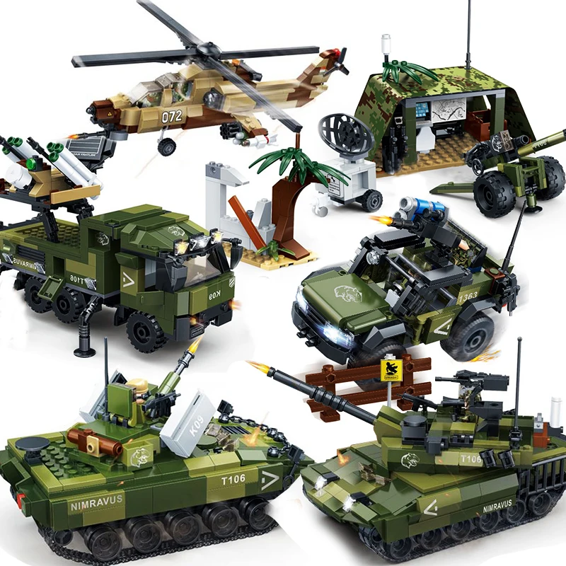 

Military Compatible ingly Tank World War 2 Army Soldier Figure SWAT Gun Armored Car Weapon WW2 Model Building Blocks Kid Toy