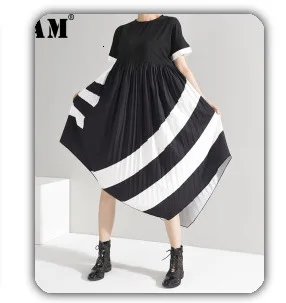 [EAM] 2020 New Spring Vintage O Collar Loose Three Quarter Sleeve Tops Full Length Pants Suit Summer Women Fashion Tide OA979