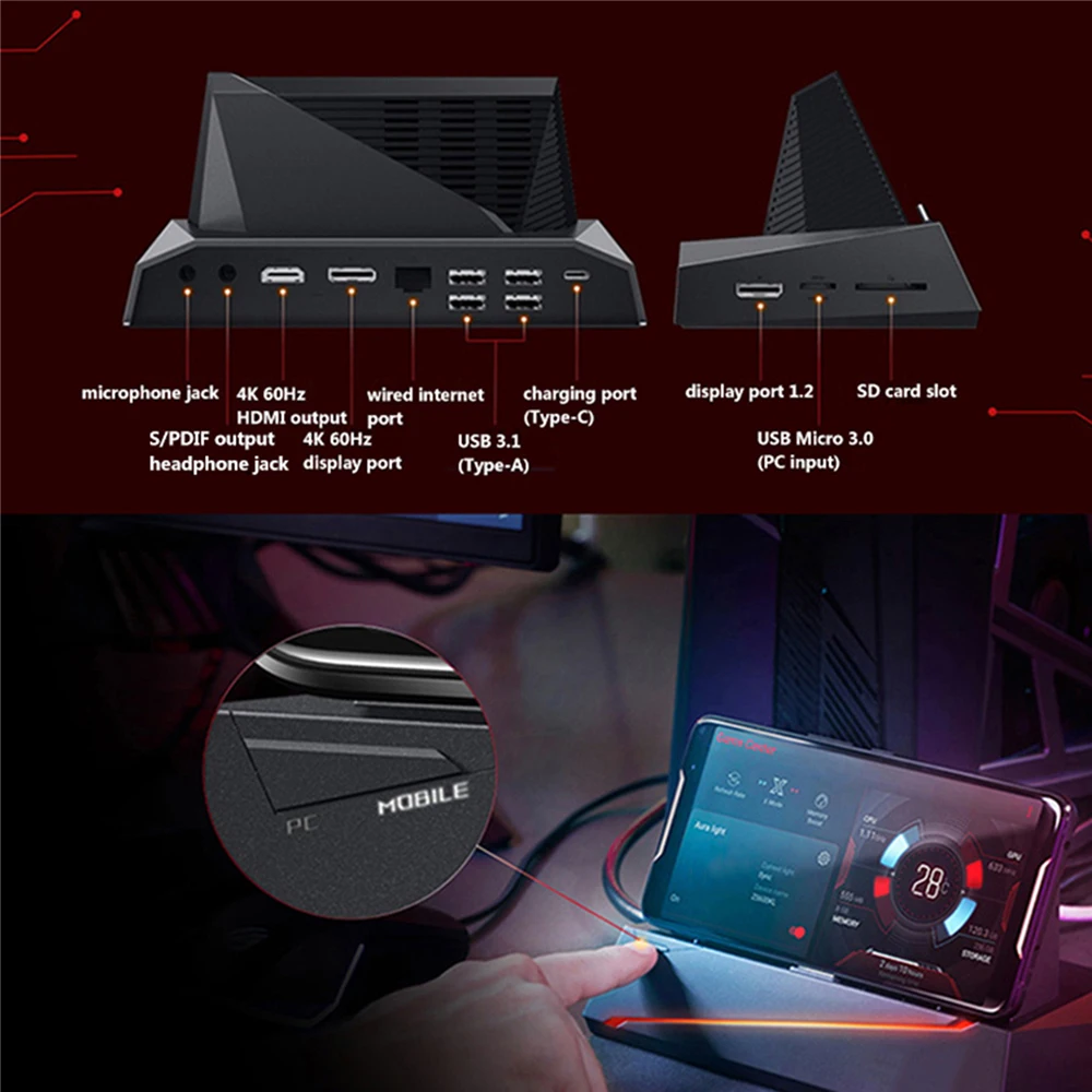  For ASUS ROG Phone 2 ZS660KL Game Phone Adapter Game Base Desk Support Holder Converter Adapter