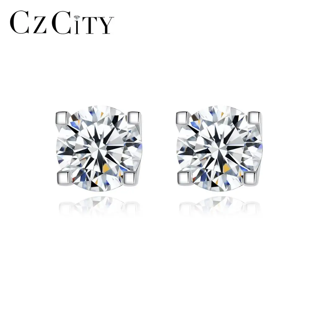 CZCITY 1ct Муассанит-алмазные серьги-гвоздики для женщин Свадебные 925 стерлингового