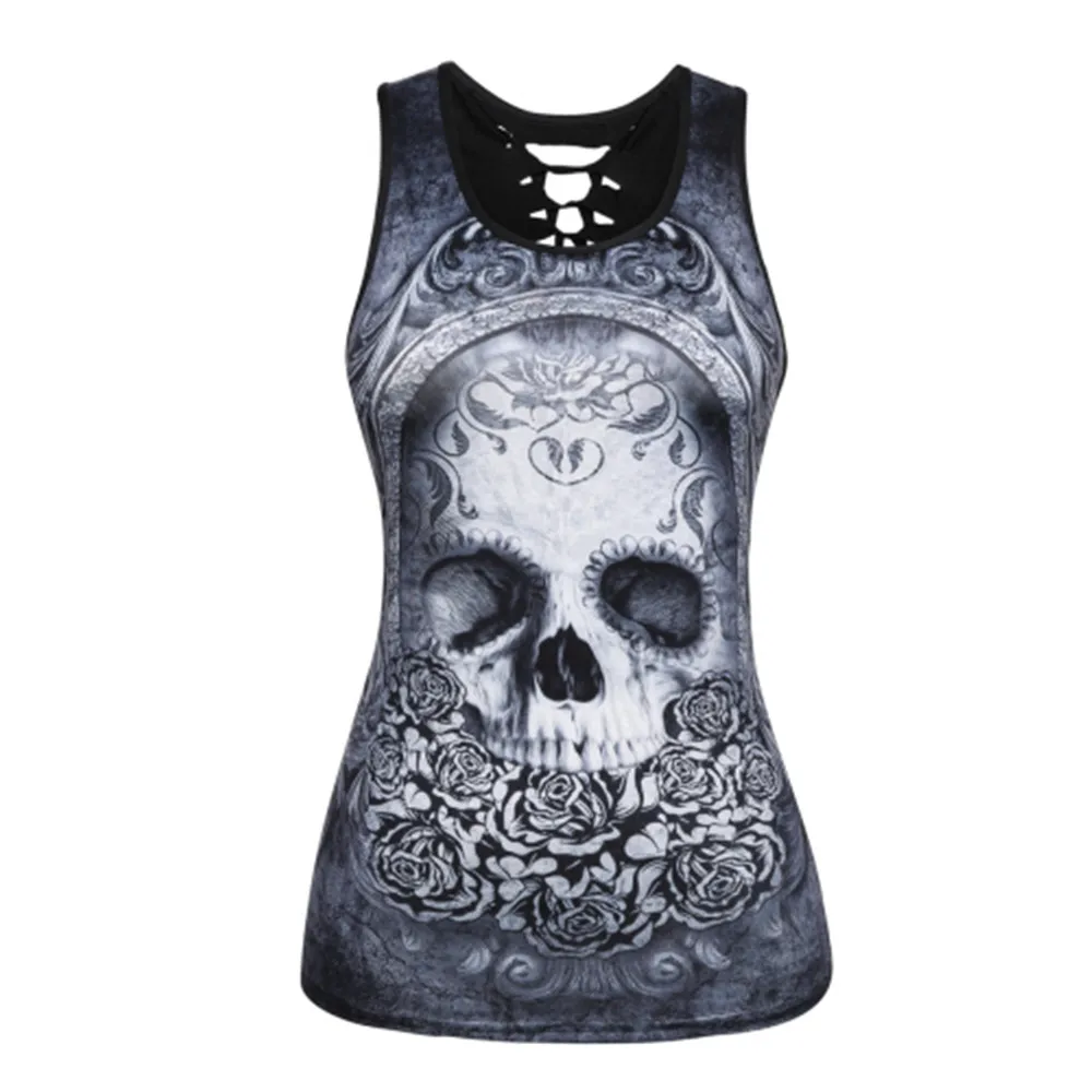 

Black summer punk sexy vest top women sleeveless female tank tops gothic skull print underwear women clothes vest 2019 plus size
