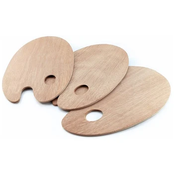 

3 Pack 8 inch x 12 inch Oval Wooden Painting Palettes Use with Acrylic, Watercolor, Oil Paints & Brushes