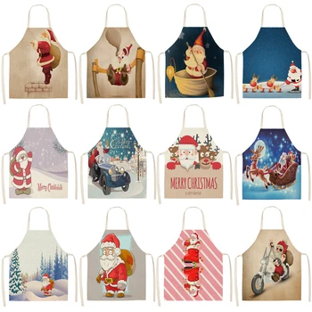 

1Pcs Santa Claus Christmas Apron for Woman Pinafore Cotton Linen Aprons 53*65cm Bib For Kitchen Cooking Baking Accessory CM1010