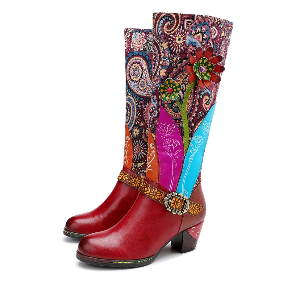 D Knight Luxury Boots Shoes Woman Retro Genuine Leather Casual Women's Knee High Boot Handmade Ethnic Female Western Cowboy Boot (9)