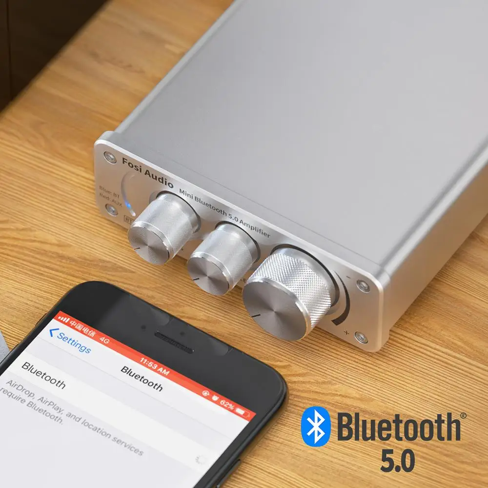 Integrado de Alta Fidelidade para Alto-falantes em Casa Fosi Áudio Bluetooth Amplificador Estéreo Receptor Classe d Mini 50w * 2 Agudos & Graves Bt10a 5.0 - Image 4