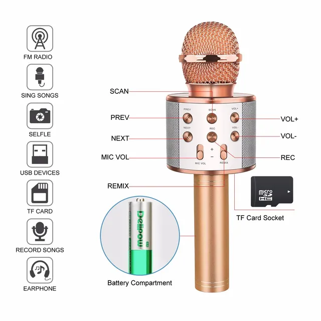 Wireless Bluetooth Karaoke Microphone Handheld Karaoke Mic Audio for Children Musical Stage Toy Music Singing Speaker Kids Gift 3