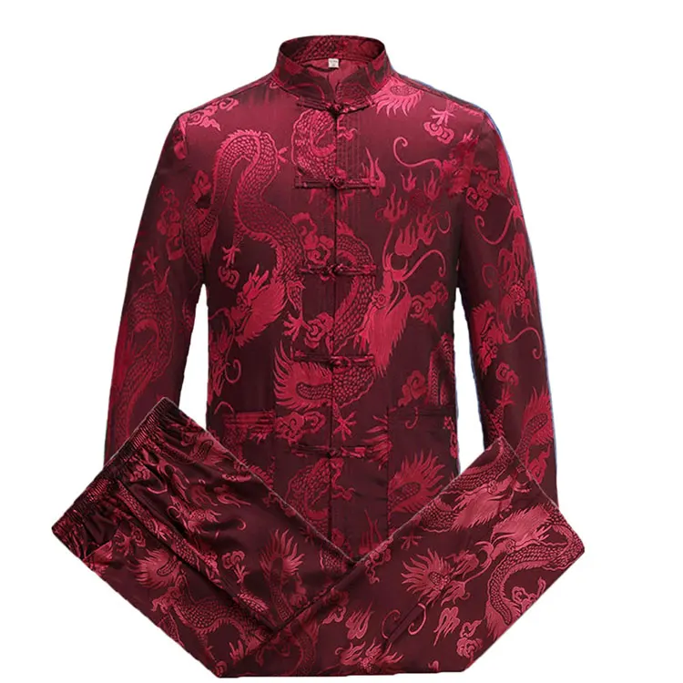 Тан костюм Мужская Hanfu Китайская традиционная одежда Кунг Фу рубашка Униформа пальто с длинными рукавами топы и брюки