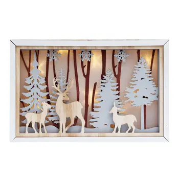 

Wooden Christmas Tree Snowflake Elk Decoration with LED Light Ornaments Home Party Festival Holiday Gift