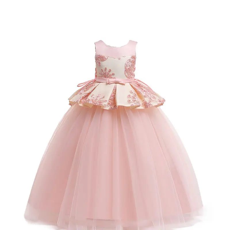 

Kids Girls Party Flower Pattern Bowknot Sleeveless Dress Pageant Robes Formal Princess Performance Dresses