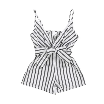 

Summer Casual Fashion Cotton Children's Jumpsuit Girls Striped Suspender Kids Backless Bow Rompers Baby Girl Clothes