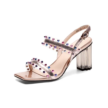

Transparent crystal high heels sandals summer party wedding shoes woman backstrap women sandals silver gold