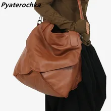 Pyaterochka, большая сумка из натуральной кожи, Женская Большая винтажная сумка на плечо, женская сумка-мешок, роскошные сумки от известного бренда, повседневная сумка-тоут