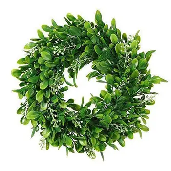 

Round Wreath Artificial Wreath Green Leaves For Door Wall Window Decoration-Wedding Party Christmas Decor - 11 Inches