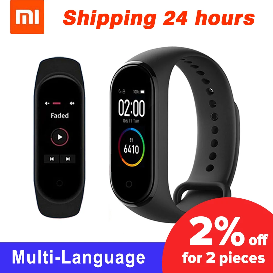  Xiaomi Mi Band 4 оригинальный новейший Xiaomi Mi браслет 4 браслет 3 цвета сердечного ритма фитнес 135 мАч цветной экран Bluetooth 5,0 