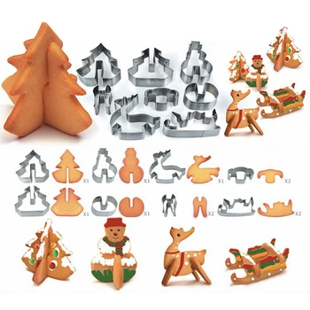 

8 pcs/set Christmas Cookie Cutter Mould Stainless Steel 3D Chrismas Tree Biscuit Cookies Cutter Cake Fondant Baking Tools