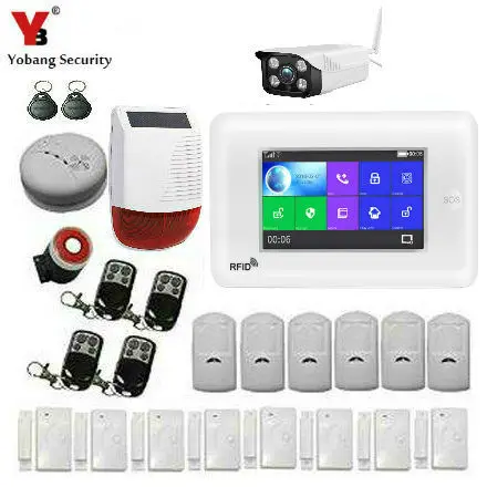 

Yobang Sec APP Control 4.3 Inch WIFI GSM Wireless Home RFID Burglar Security System Outdoor IP Camera Smoke Fire Alarm Detector