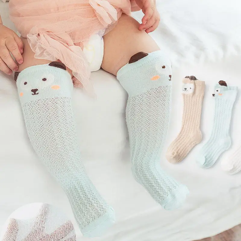 New 3 Pairs Children Boy Girls Cotton Cartoon Knee Socks Anti Mosquito for Summer