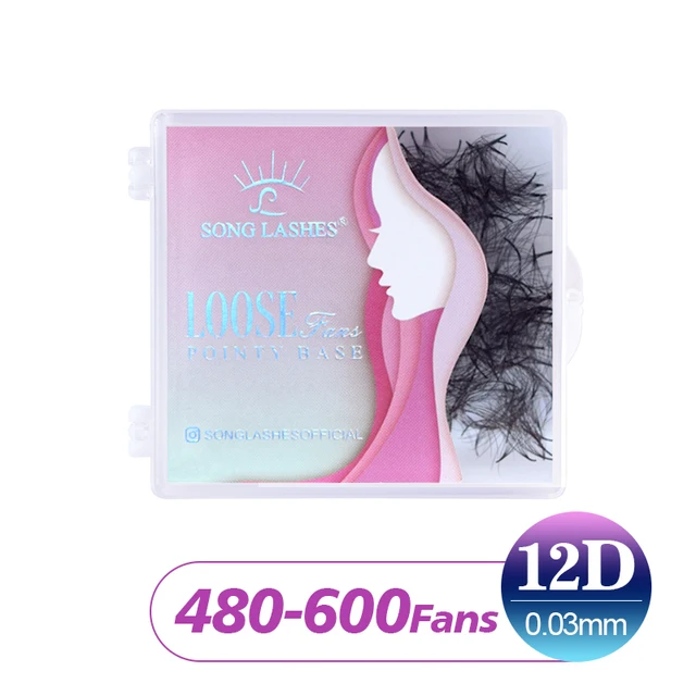 Song Lashes Pointy Base Premade Fans Loose Fans Medium Stem Sharp Thin Pointy Base Promade Volume Fans Eyelash Extensions 12D0.03-480-600 fans