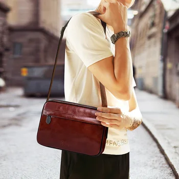 

LIELANG Men's leather bag fashion shoulder Messenger bag street trend leather casual multi-function diagonal Crossbody men's bag