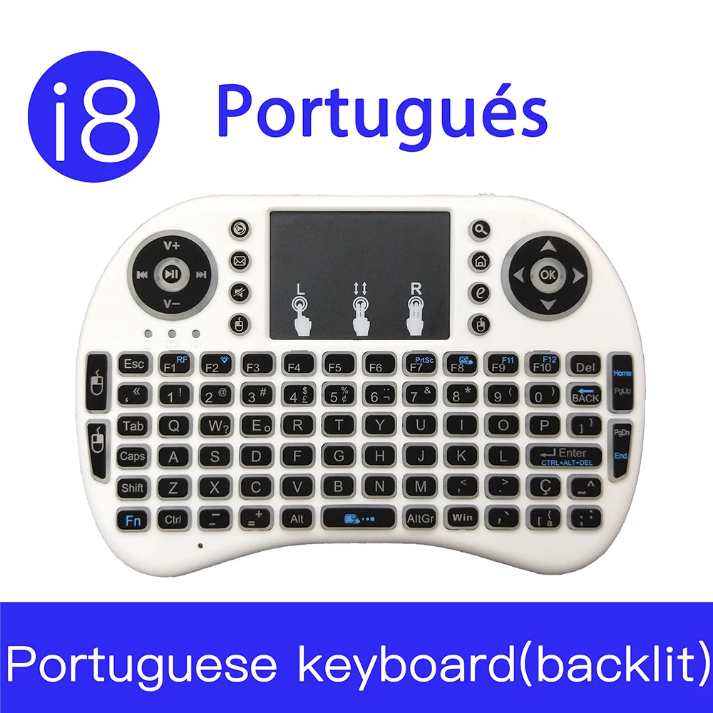

Portuguese 7 color backlit Mini i8 Wireless Keyboard air mouse 2.4GHz Remote Control Touchpad For Android TV Box Notebook