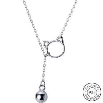 

Cute Hollow Cat Bell Pendant Necklace Charm 925 Sterling Silver Choker Fashion Jewelry For Women Elegant Accessories Gift