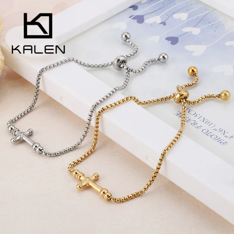 

KALEN New Bohemia Tri-Color Stainless Steel Bracelets For Women Croos Chain Charm Pulseras Mujer Lace Clasp Bracelets Jewelry