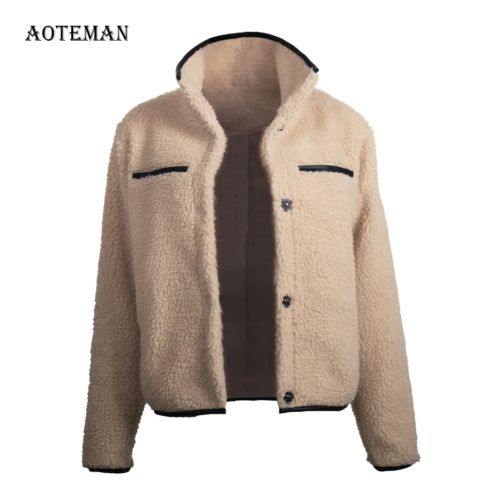 

Autumn Winter Coat Women 2019 Casual Solid Patchwork PU Leather Teddy Coat Vintage Turn-down Collar Plus Size Faux Fur Coats 2XL