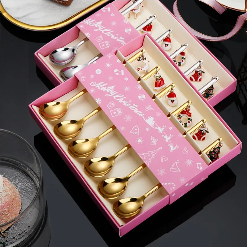 

New Christmas Spoon/Fork Sets Coffee Stirring Spoon Xmas Party Ornaments Christmas Decoration for Home Shovel Christmas Gift Box