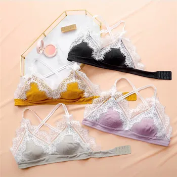 

Hot Sale Ultra-thin Cotton Yellow Women Underwear Sexy Lace Comfortable Push Up Bra Set Young Girl Lingerie Bra and Panties Set