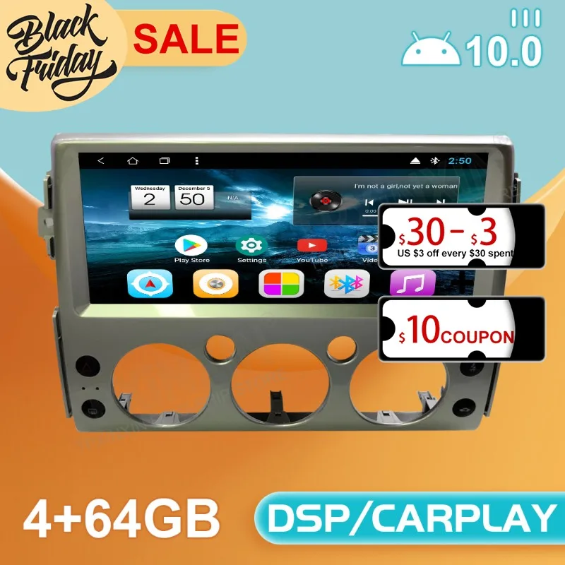 

Android 10.0 64GB For TOYOTA FJ Cruiser 2007 2017 Car GPS Navigation Carplay Auto Radio Stereo Video Multimedia Player Head Unit