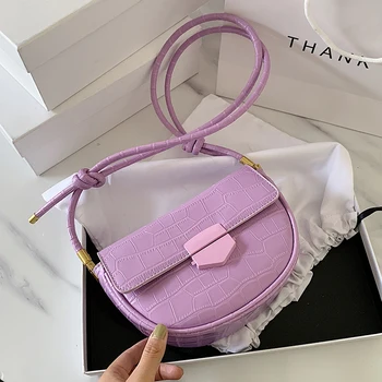 

Stone Pattern Solid Color PU Leather Small Saddle Bags For Women 2020 Summer Special Shoulder Belt Crossbody Shoulder Bags