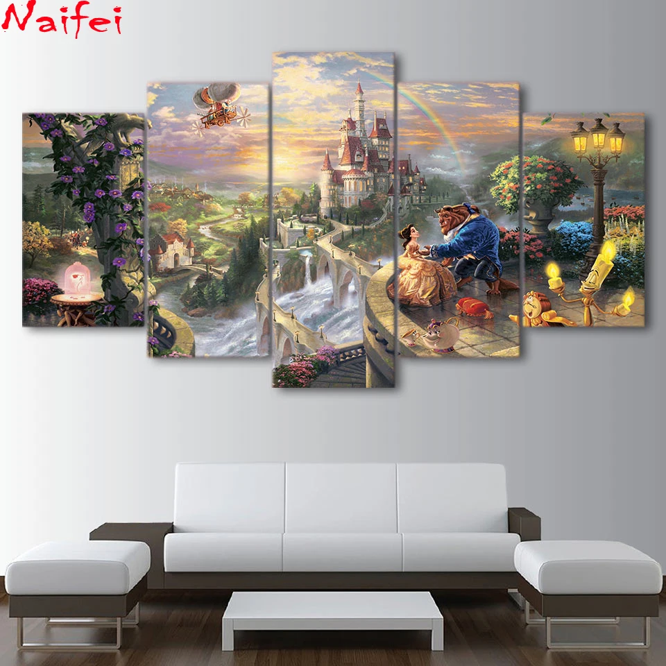 5D Diy Diamond Painting Cross Stitch Kits Embroidery Mosaic 5pcs Cartoon Castle Beauty And Beast Kids Gift | Дом и сад