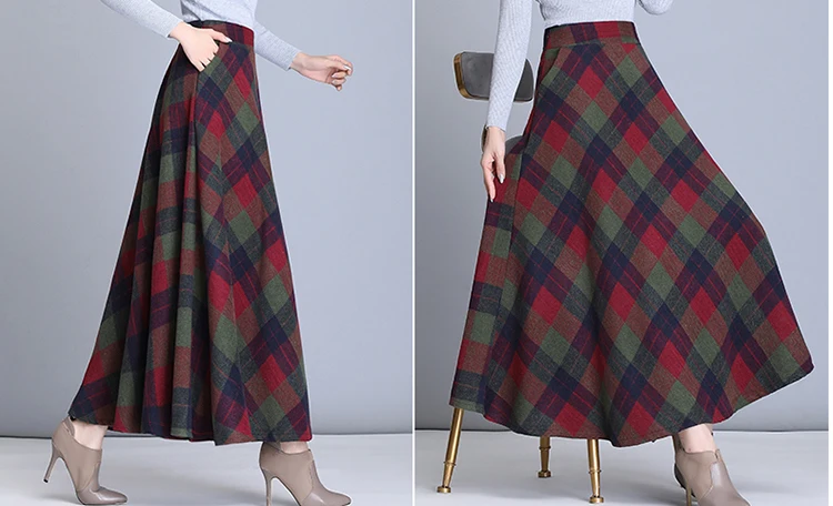 nike tennis skirt High Waist Woolen plaid Skirts Vintage Autumn Winter Warm Women's Midi Skirts Female Fashion Casual Long Streetwear 2022 maxi skirts for women