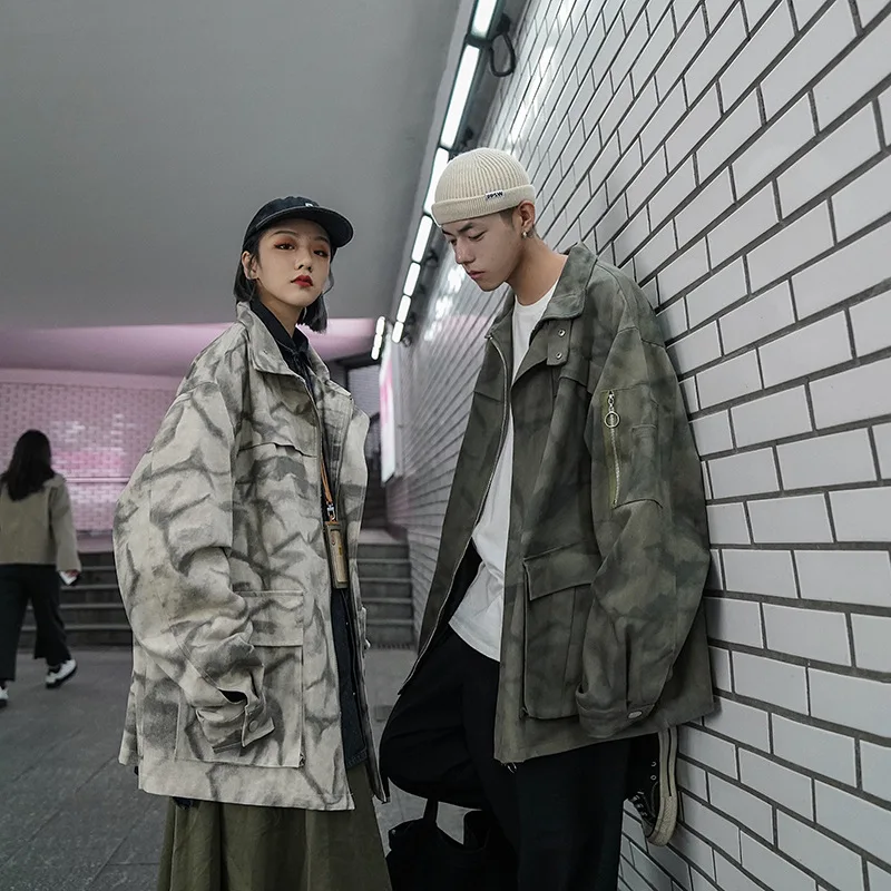 

Wu Hangxin-Couple Clothes Korean-style Spring Clothing Tie-dye Coat Hong Kong Style INS Jacket Men's Spring Large Size Korean-St
