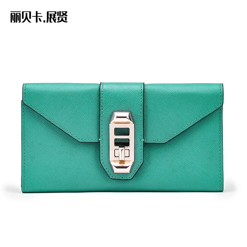 

New Style Large Capacity Multi Card Bit Lock Genuine Leather Clutch Bag Europe And America Fashion Full-grain Leather WOMEN'S Wa