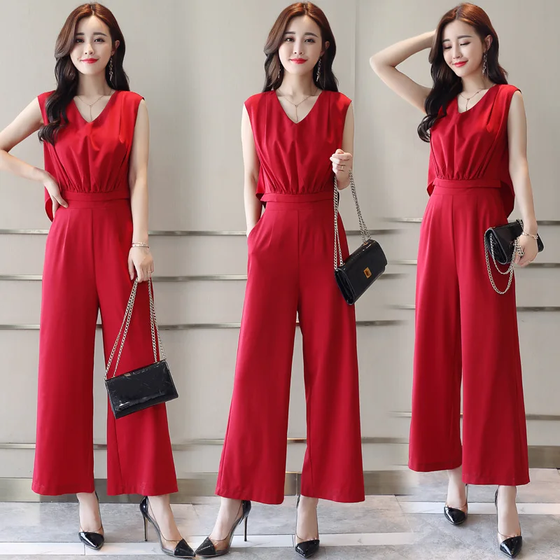 

Simple Solid Color Pullover Elegant 2019 Summer Short-sleeved Straight-Cut V-neck Set/Suit Skirt