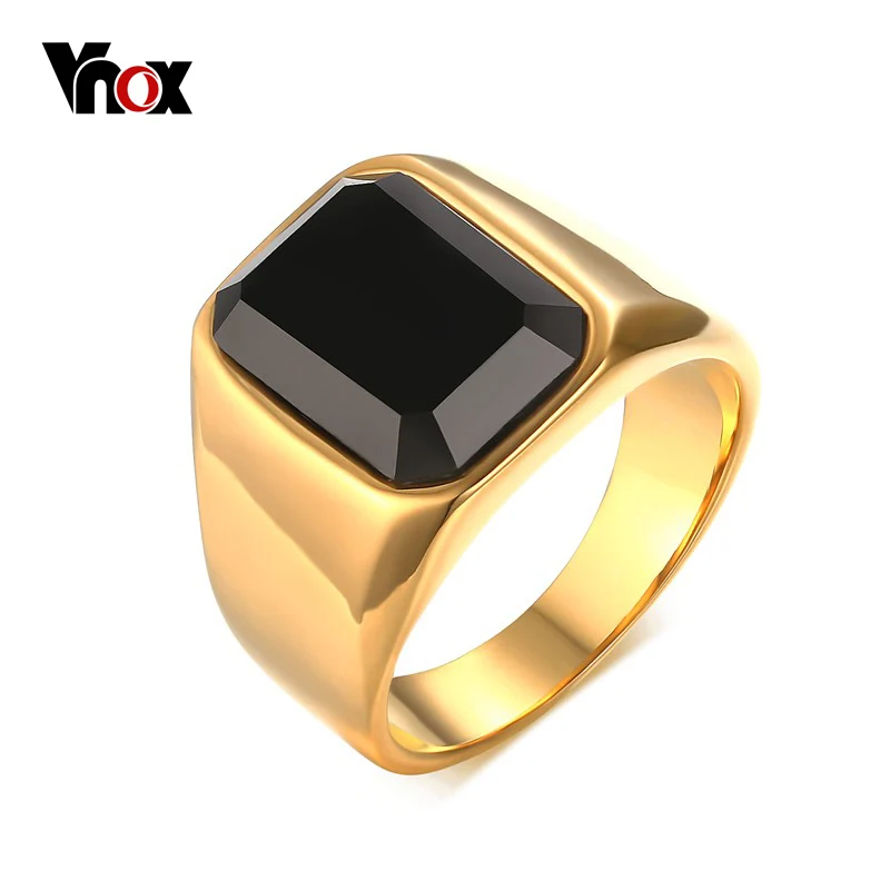Vnox панк черный камень Кольца для Для мужчин ювелирных изделий Цвет кольцо