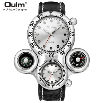 

Oulm Mens Sports Quartz Watches Original Design Irregular Multi-Time Zone Fashion Leather Casual Quartz Watch Relogio Masculino