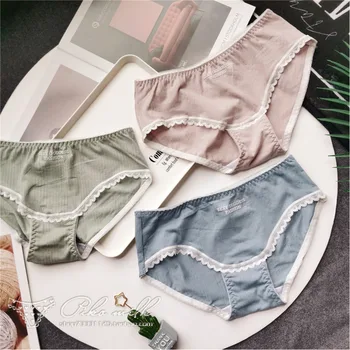 

Lovely Letter Simple Women Underwear Cute Lace Edge Menstrual Panties Women's Cotton Briefs Girls Solid Female Lingerie Soft