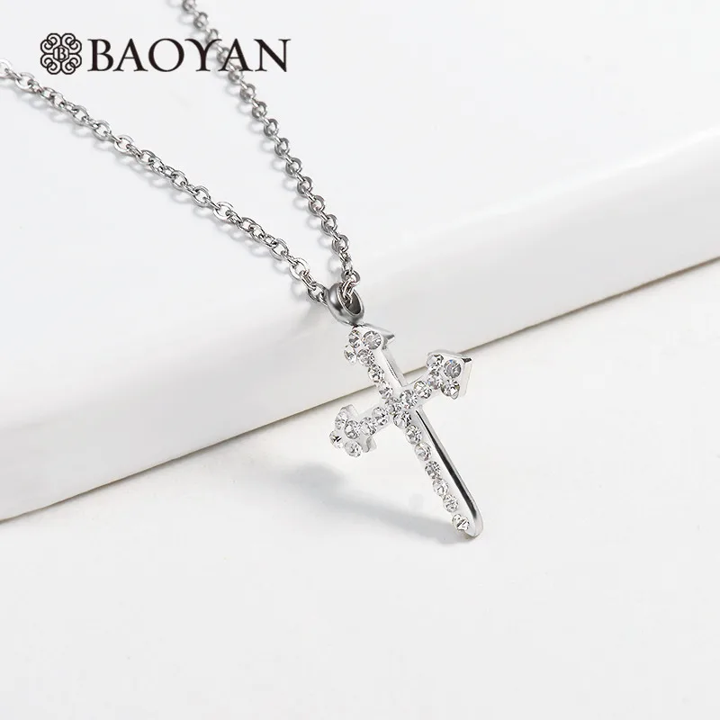 Baoyan винтажное ожерелье с крестом из стразов розовое золото/серебро/золото покрытие из нержавеющей стали ожерелье s религиозный крест ожерелье s для женщин